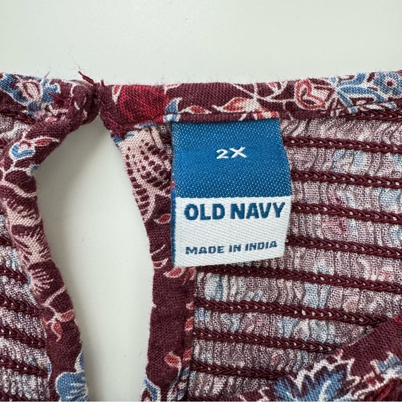 Old Navy Women Dress 2X Burgundy Floral Smocked Cottagecore Country Boho Prairie - Picture 3 of 15